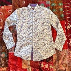 Men's Cotton Button Down Shirt with Purple Floral Pattern